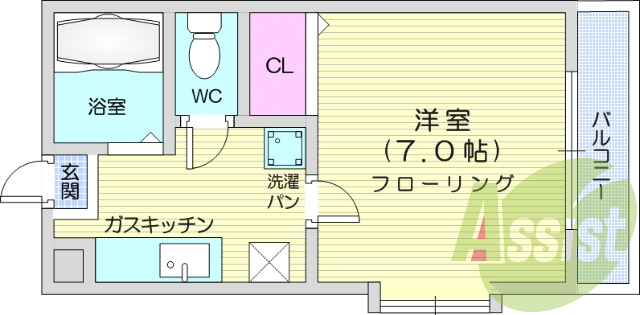 1k、フローリング、出窓、バルコニー、CATV