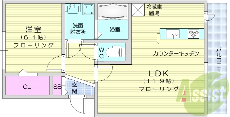 1LDKのお部屋!システムキッチンIH3口付きですよ!