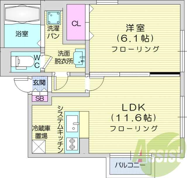 1LDK、TVインターホン、バス・トイレ別、追い焚き機能