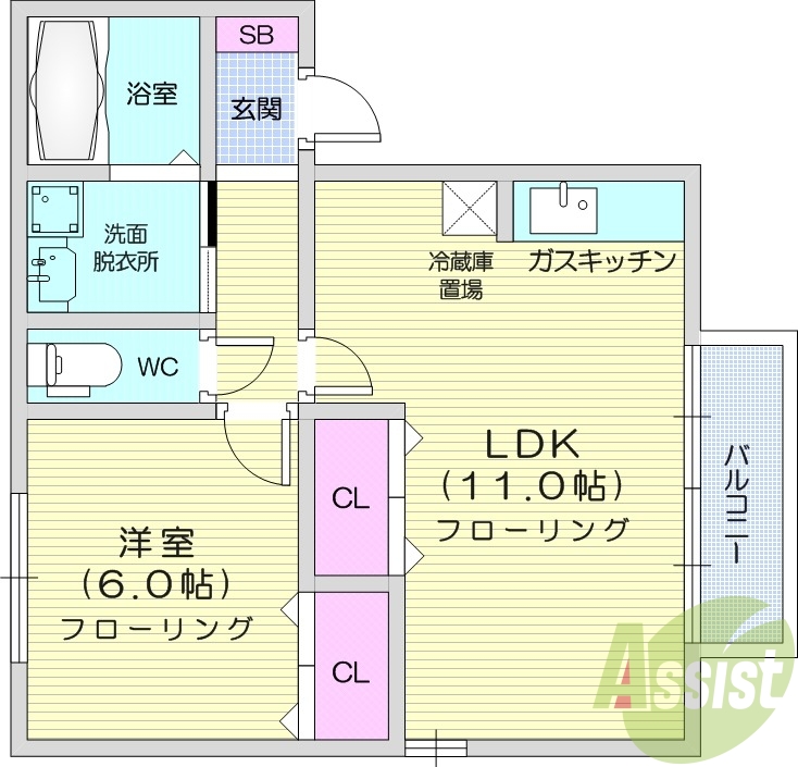 1LDK、独立洗面化粧台、バルコニー、追い炊き機能