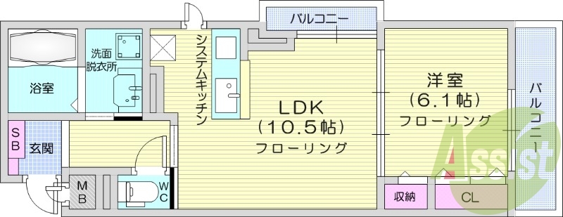 １LDK、オートロック付、ネット使用料不要、エアコン2台付き