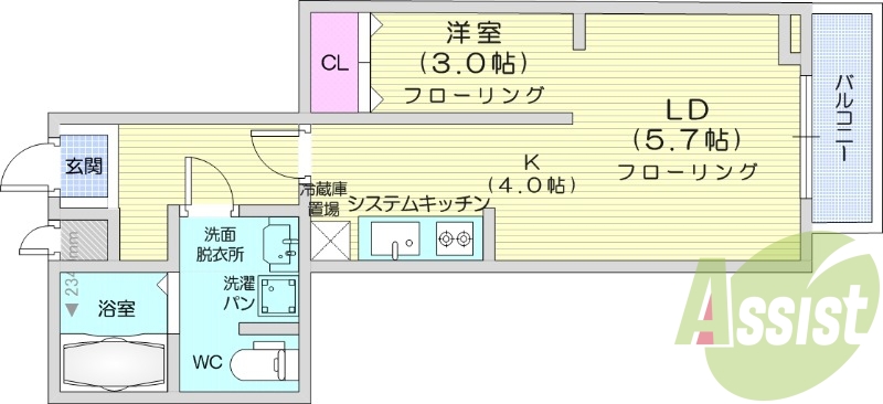 1LDK、2口IH、追い焚き、浴室乾燥機、TV付インターホン
