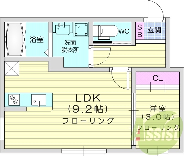 1LDK、エアコン、室内洗濯機置場、トイレ浴室別、収納