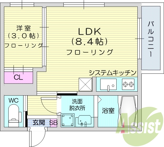 1LDK、エアコン、室内洗濯機置場、トイレ浴室別、収納