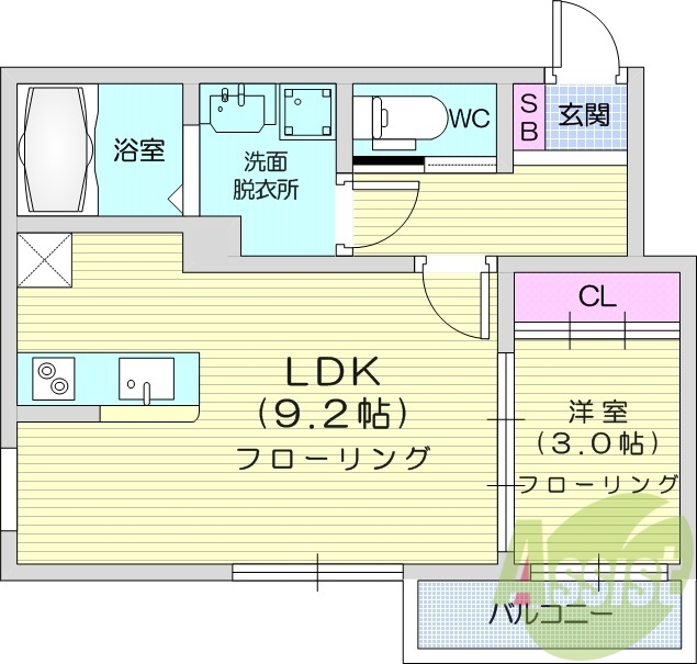 1LDK、エアコン、室内洗濯機置場、トイレ浴室別、収納