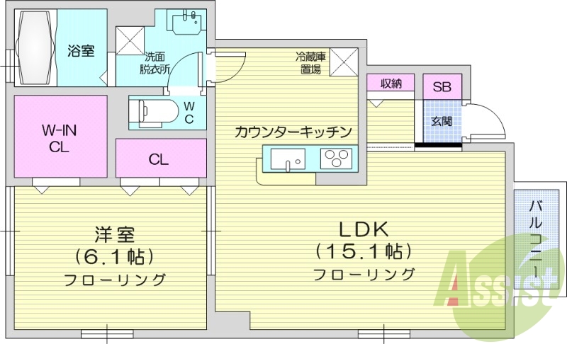 1LDK、温水洗浄便座、追い焚き、ウォークインクローゼット
