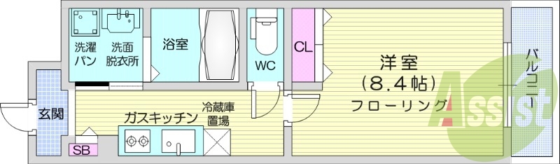 1K、バストイレ別、IHキッチン、室内洗濯機置き場