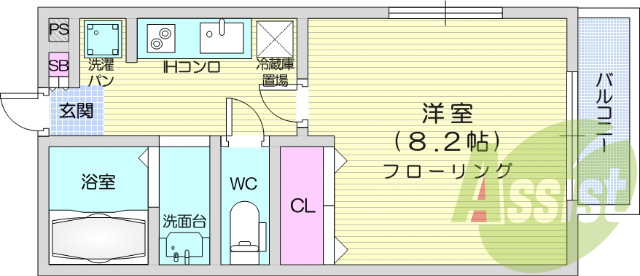 1K、モニター付きインターホン、ウォシュレット
