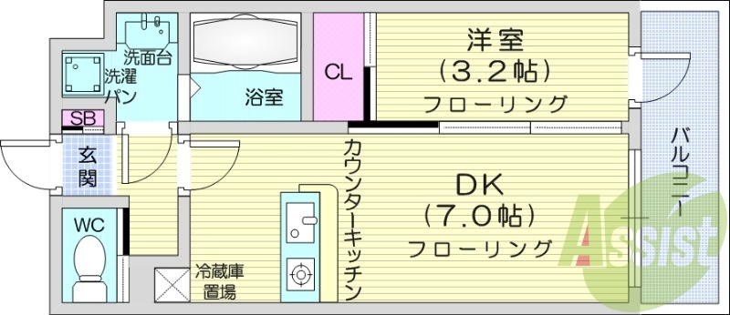 1DK、角部屋、独立洗面台、シャワートイレ、防犯カメラ