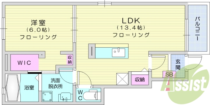 1LDK、エアコン、温水洗浄便座、独立洗面台