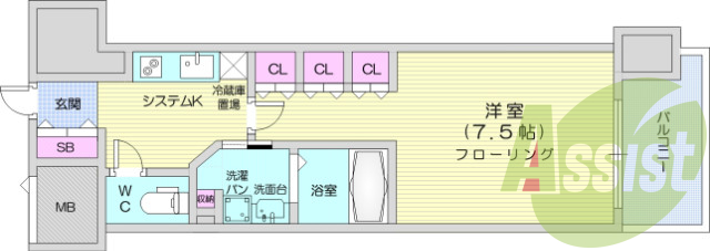 1K、浴室乾燥、エアコン、IHシステムキッチン、オートロック