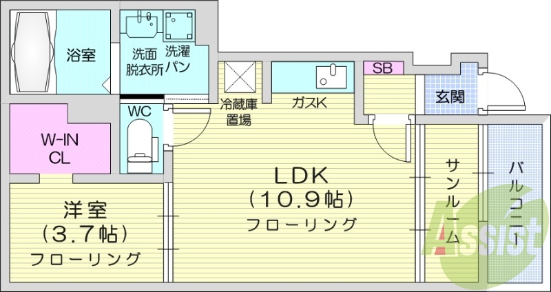 1LDK、サンルーム、ウォークインクローゼット、浴室乾燥