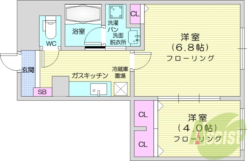1LDK、バス・トイレ別、独立洗面台