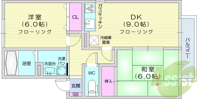 2DK、温水洗浄便座、追焚機能付給湯、TVインターホン