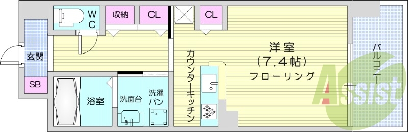 １R・エアコン・洗面脱衣所・モニター付きインターホン