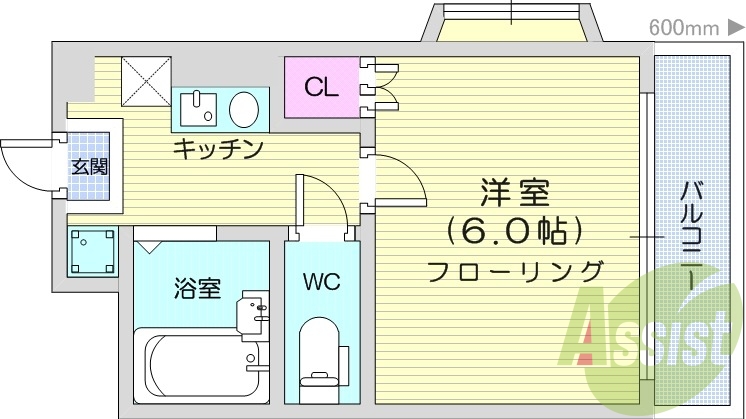 1K、ユニットバス、モニター付きインターホン、ネット無料