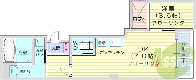 1LDK、ワンフロアに一部屋のみ、設備充実。