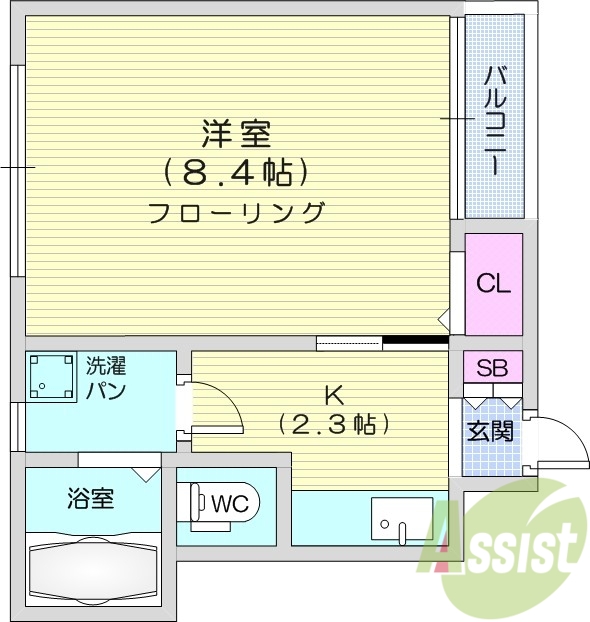 1K、モニター付きインターホン、バストイレ別。