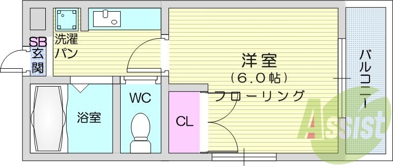 1K、エアコン、室内洗濯機置場、トイレ浴室別、クローゼット