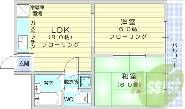 2LDK、セパレート、ペット相談可、テレビモニターフォン