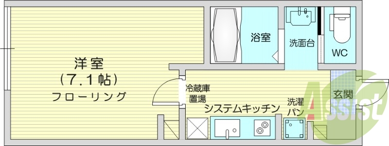 1K、インターネト使用料無料、エアコン、宅配BOX