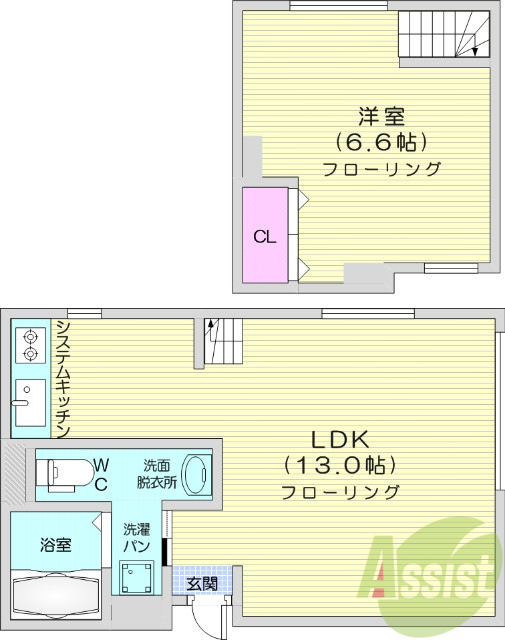 １LDK、IH、お風呂トイレ別、モニター付きインターホン