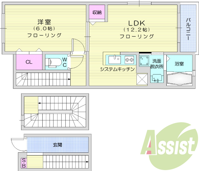 2LDK、エアコン、バルコニー、モニター付きインターホン