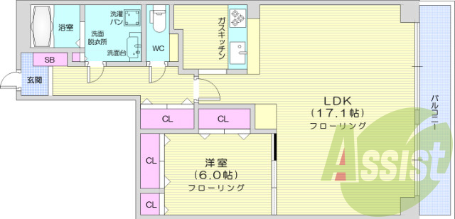 1LDK、オートロック、都市ガス、ウォシュレット付きトイレ