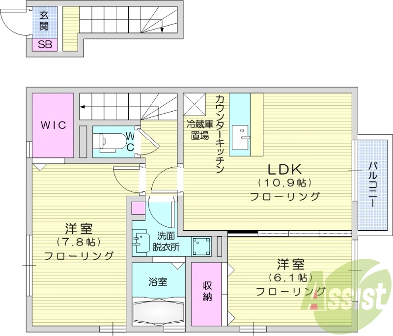 2LDK、カードキー、エアコン、ペット飼育可能