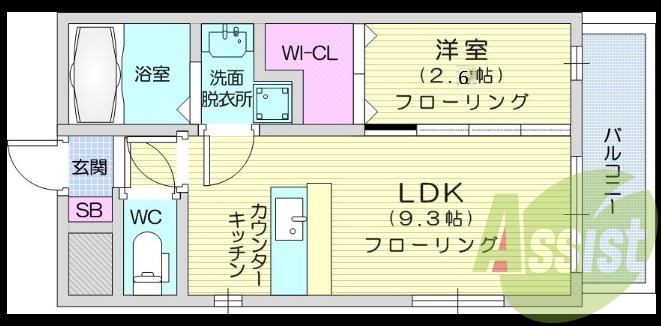 1LDK、宅配ボックス、エアコン、カウンターキッチン