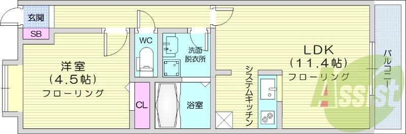 1LDK、バルコニー、浴室乾燥機、追い焚き給湯、西向き