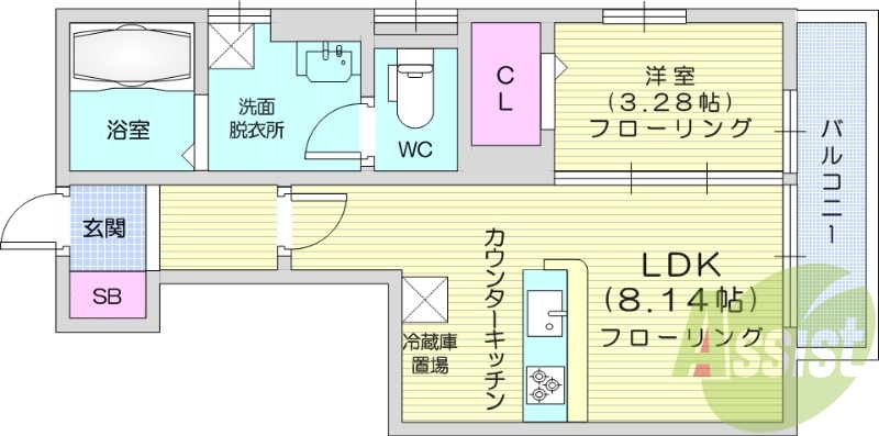 １LDK、室内洗濯機置場、温水洗浄便座、ネット無料