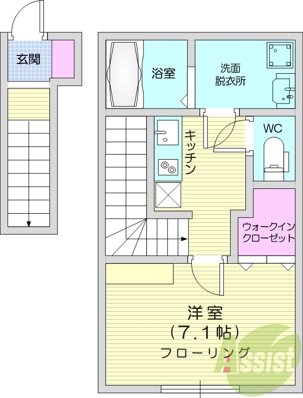 １K、インターネット無料、独立洗面台、エアコン