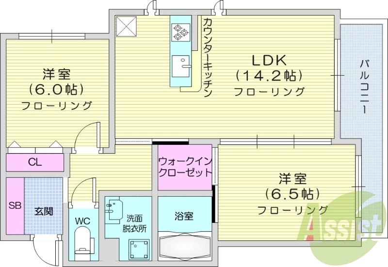 ２LDK、エアコン、オートロック、都市ガス