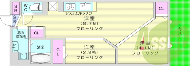 1R、モデルハウス、カードキー、システムキッチン