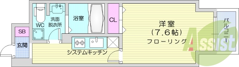 1K、インターネット無料、勾当台公園駅徒歩圏内