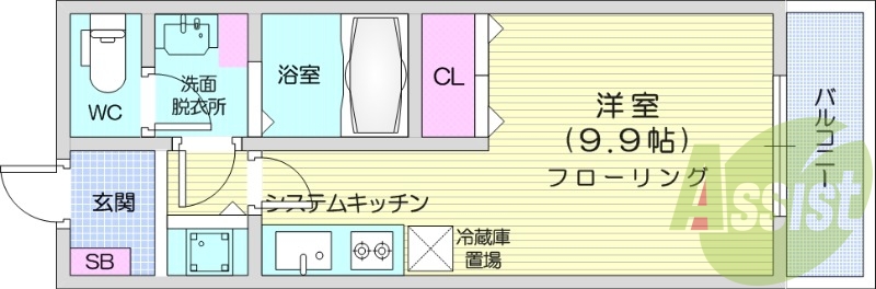 ワンルーム、都市ガス、ネット料不要、オートロック。