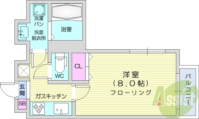 1K、エアコン、モニター付きインターホン