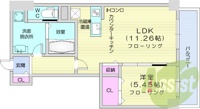 1LDK、システムキッチン、2重サッシ、システムキッチン