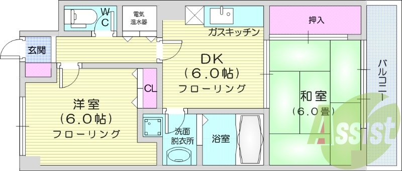 写真は別部屋です。2DK、都市ガス、エアコン、バルコニー。