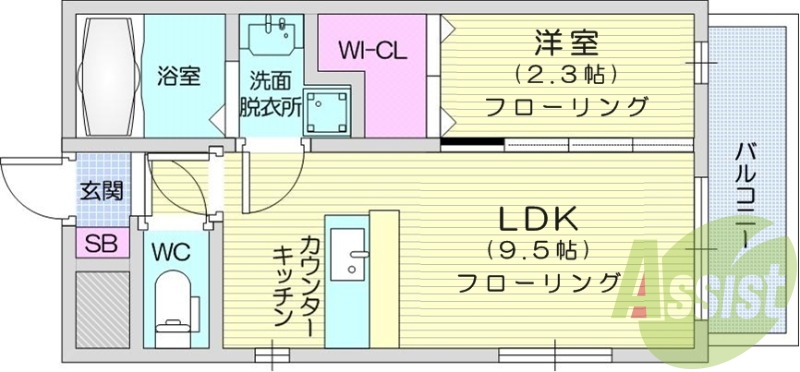 1LDK、オートロック付き、宅配ボックス、エアコン付き