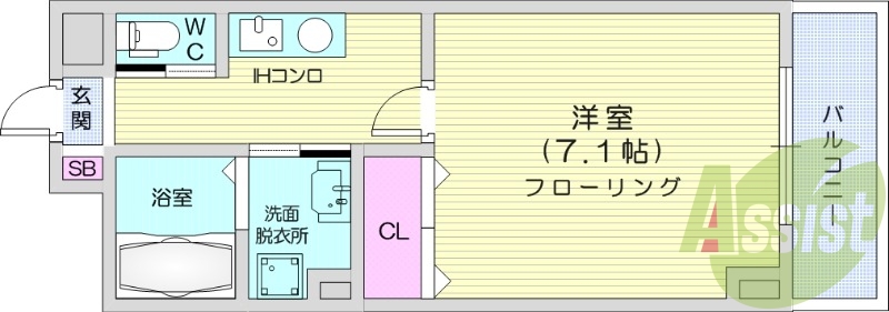 1K、防犯カメラ、モニター付きインターホン、オートロック