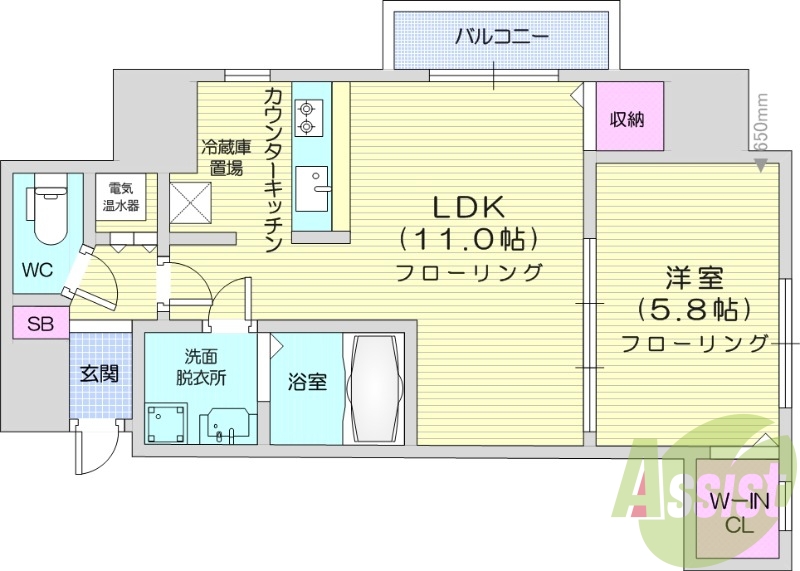 1LDK、オール電化、オートロック、防犯カメラ、バストイレ別
