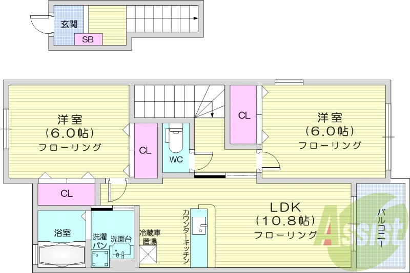 ２LDK、浴室乾燥機、追い焚き、都市ガス、保証人不要