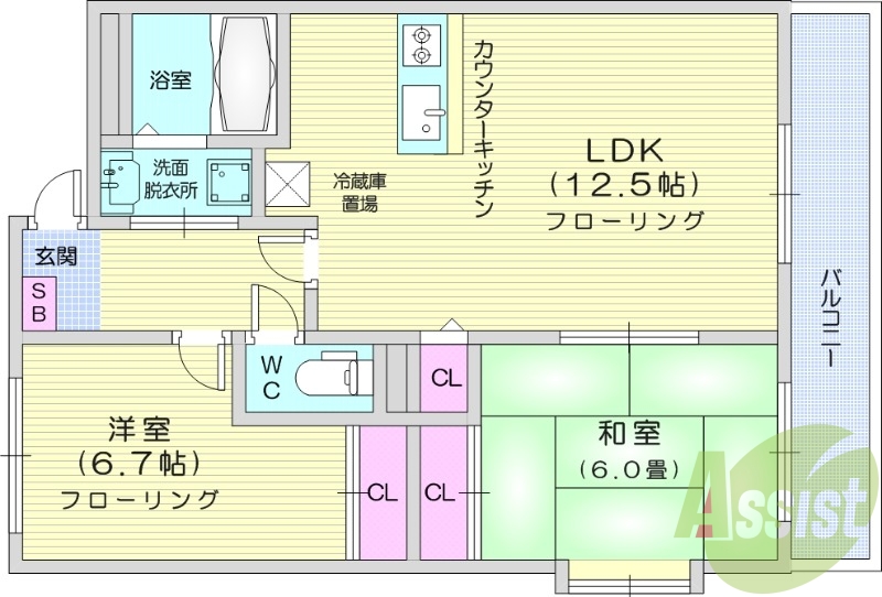 ２LDK、カウンターキッチン、角部屋、TVインターホン