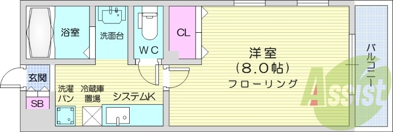 1K、室内洗濯置場、バストイレ別、インターネット無料