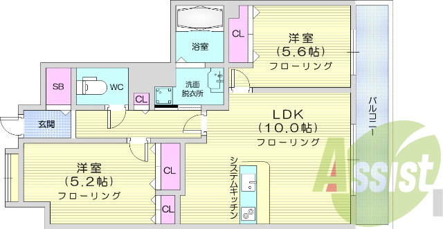 バス・トイレ別、独立洗面台、モニタ付きインターホン