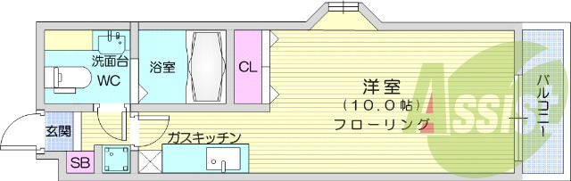 1R、エアコン、フローリング、オートロック