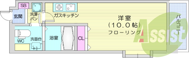 1R、風呂、トイレ別、独立洗面台、追い炊き、シャワートイレ