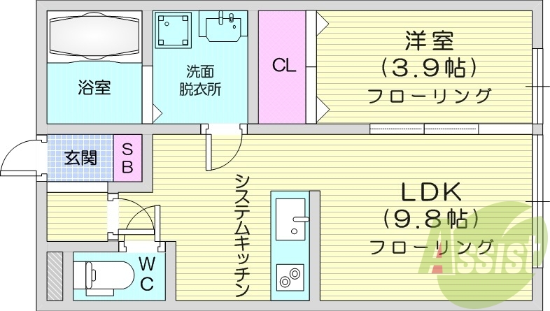 1LDK、浴室乾燥機、フローリング、都市ガス！